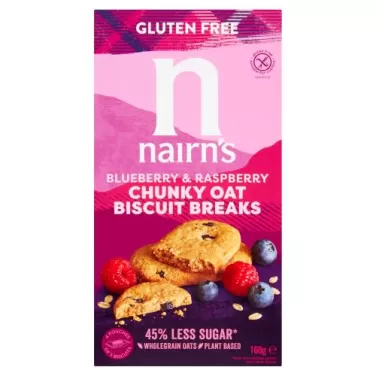 Gluténmentes teljeskiőrlésű 63% rostdús zabkeksz áfonya&málna 160 g